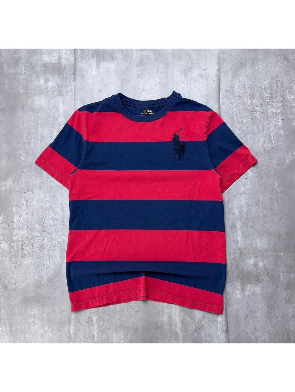 Y2K Red Polo Ralph Lauren Grunge Striped Big Pony T-Shirt